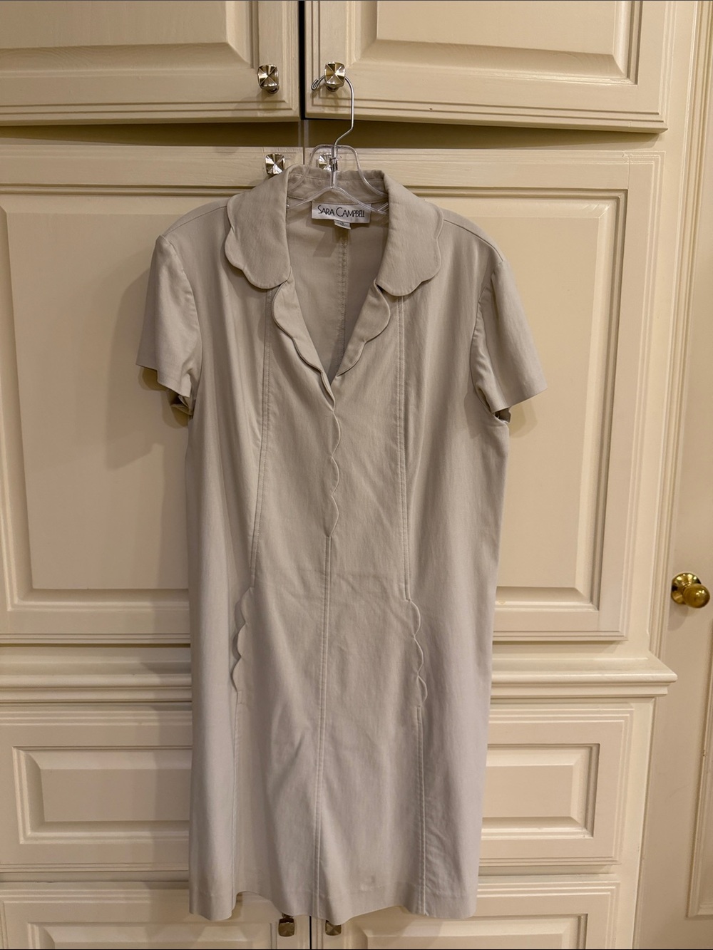Sara Campbell Light Taupe Scalloped Collar Short Sleeve Dress